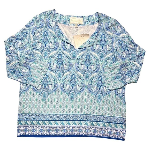 Cappagallo Blue Sea Glass Long Sleeve Blouse PL - Picture 1 of 9